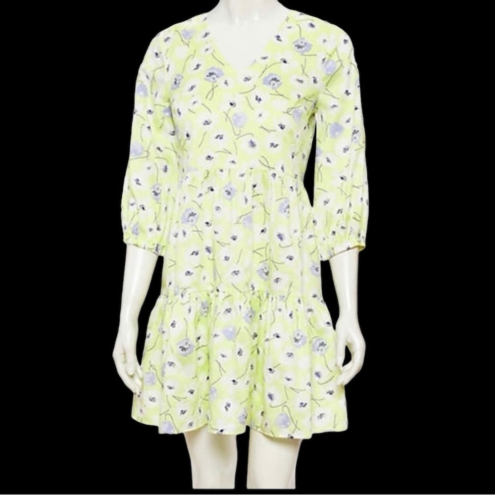 Ann Taylor Factory floral dress lemon/grey long sleeve mini